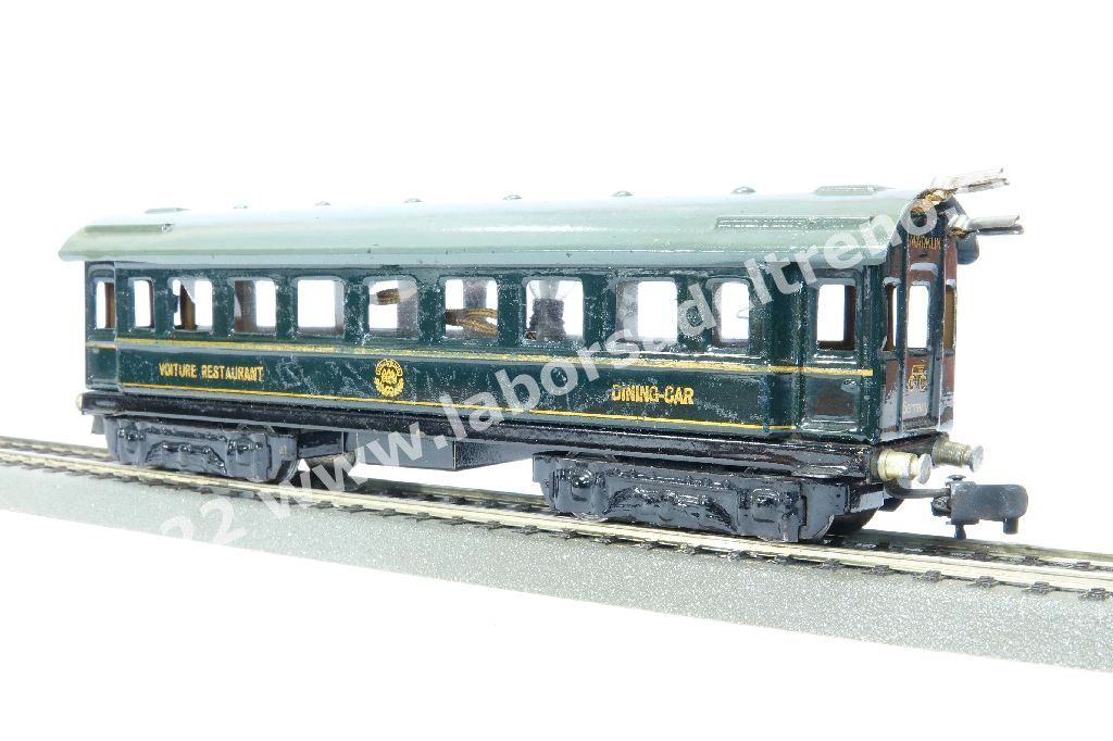 Carrozza ristorante a carrelli CIWL blu, con illuminazione interna, gancio KK 1, produzione 1936