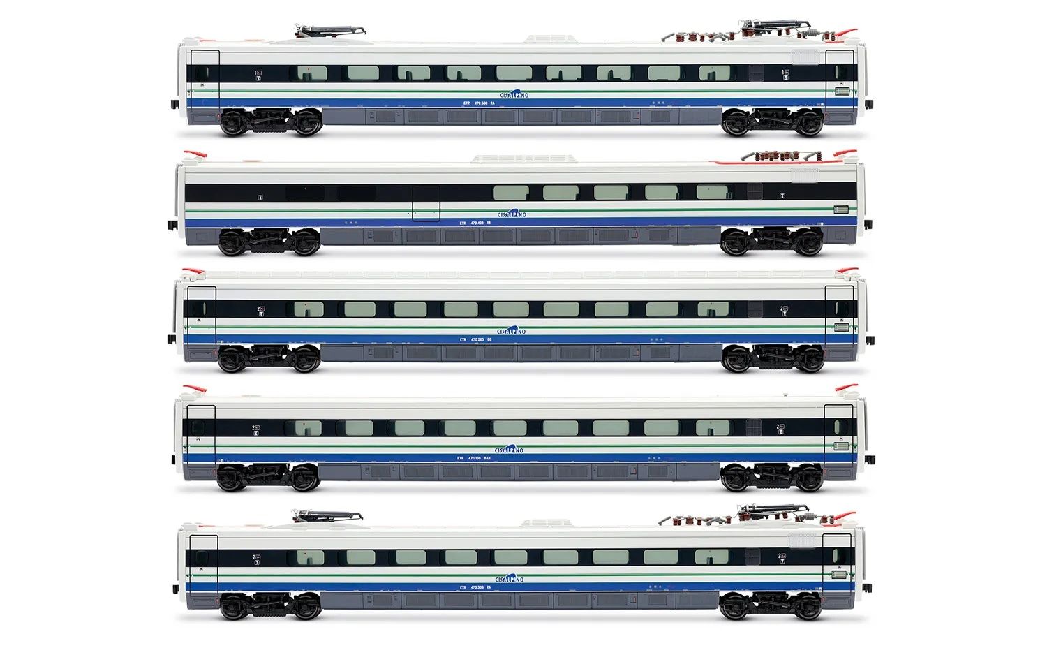 Set 5 elementi di completamente per FS/SBB ETR 470 'Cisalpino', livrea di origine bianca con fascia blu, logo Cisalpino, epoca V