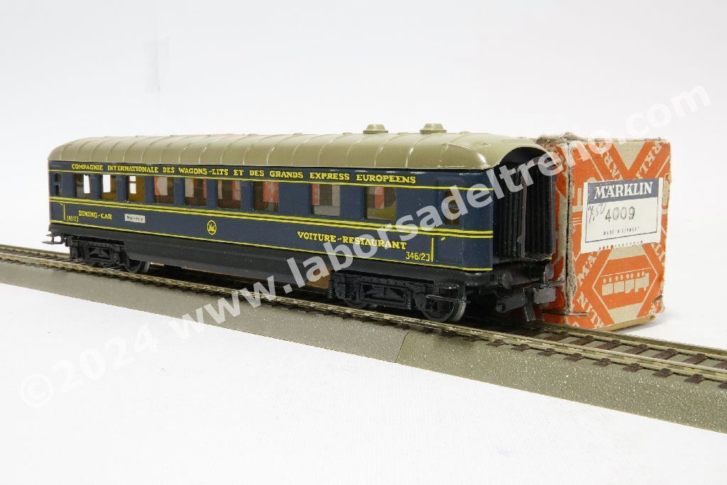 Carrozza ristorante CIWL, livrea blu, lamierino - prod. 1956