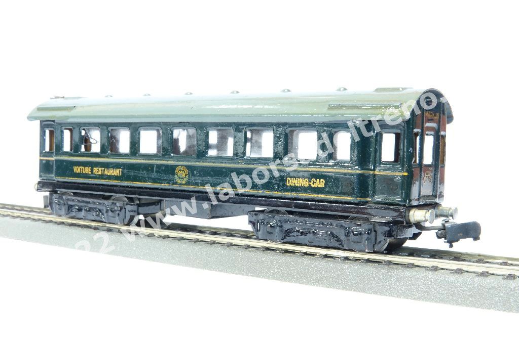 Carrozza ristorante a carrelli CIWL blu, con illuminazione interna, gancio KK 1, produzione 1936