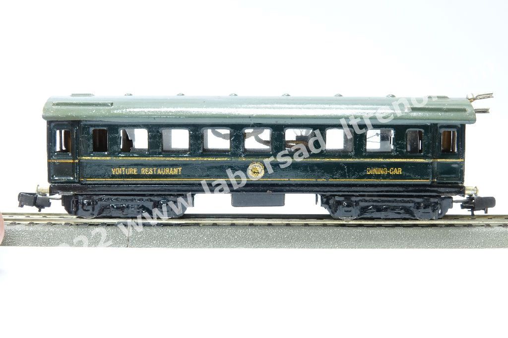 Carrozza ristorante a carrelli CIWL blu, con illuminazione interna, gancio KK 1, produzione 1936