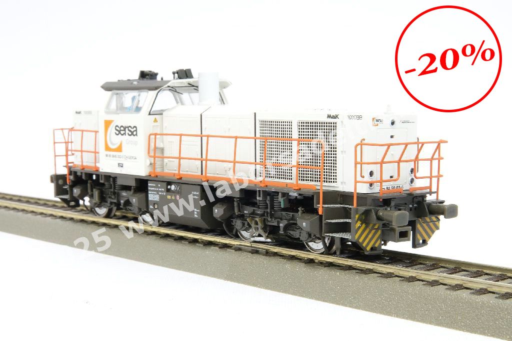 Locomotiva diesel SBB Sersa Am 845 002 (ex AM842) livrea bianca con mancorrenti arancioni, logo Sersa, epoca VI